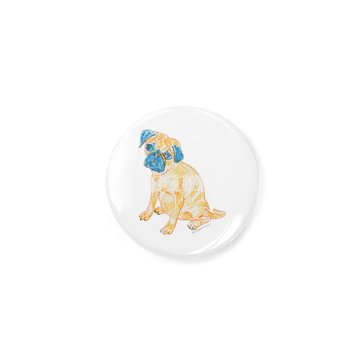 Colorful artistic shy puppy Pug drawing design in orange and blue Açacak