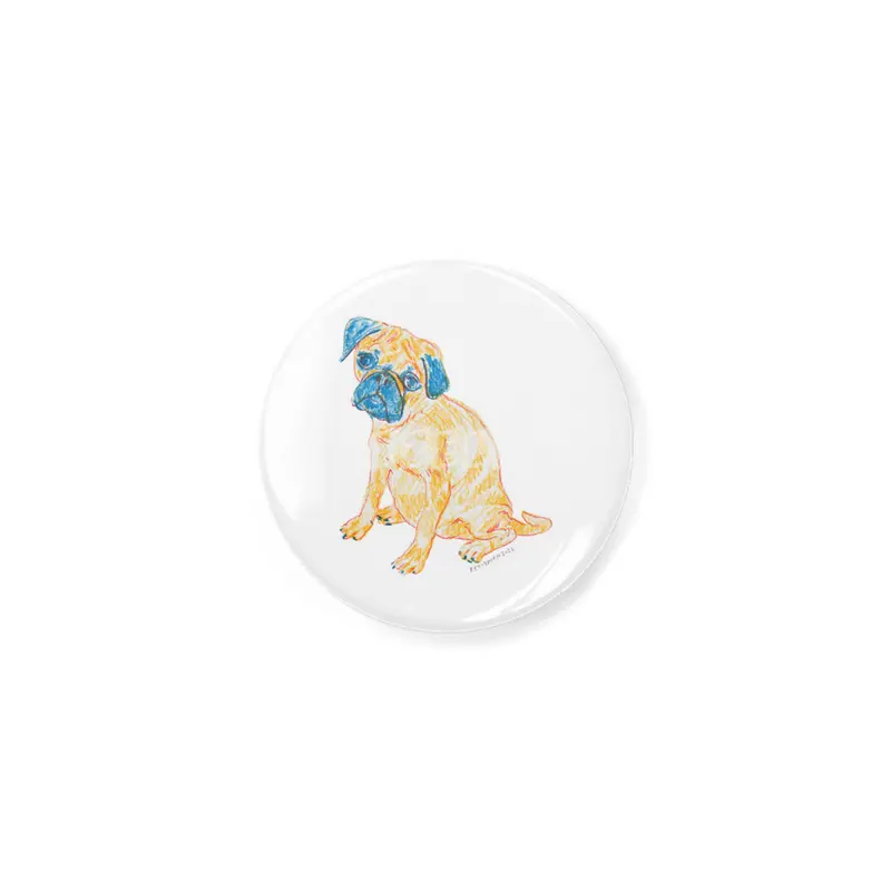 Colorful artistic shy puppy Pug drawing design in orange and blue Açacak