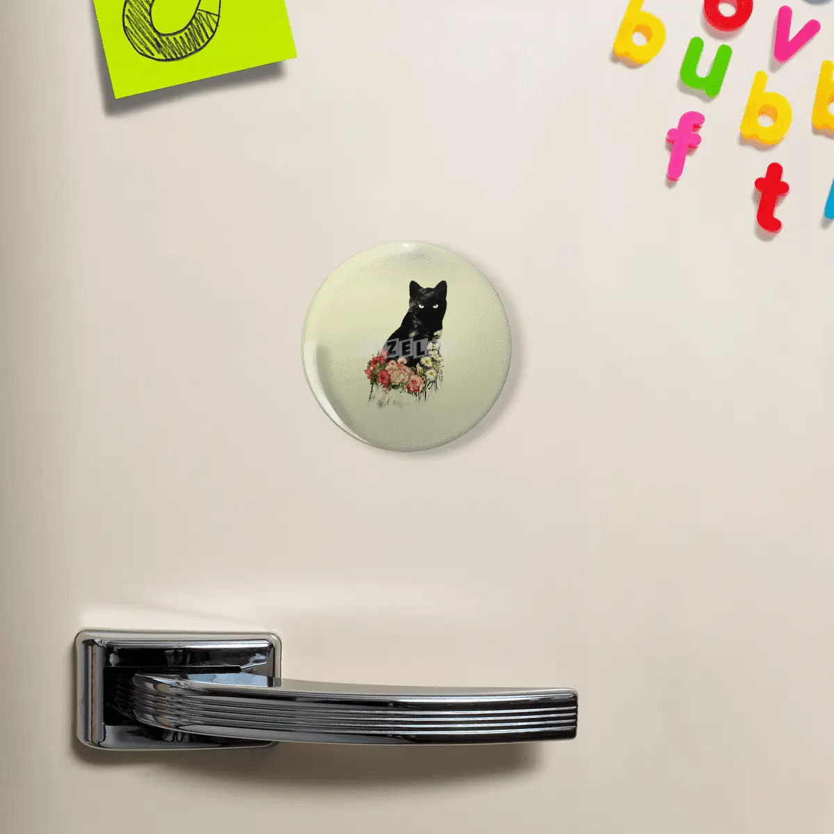 Black Cat Vintage Flower Good Luck Açacak