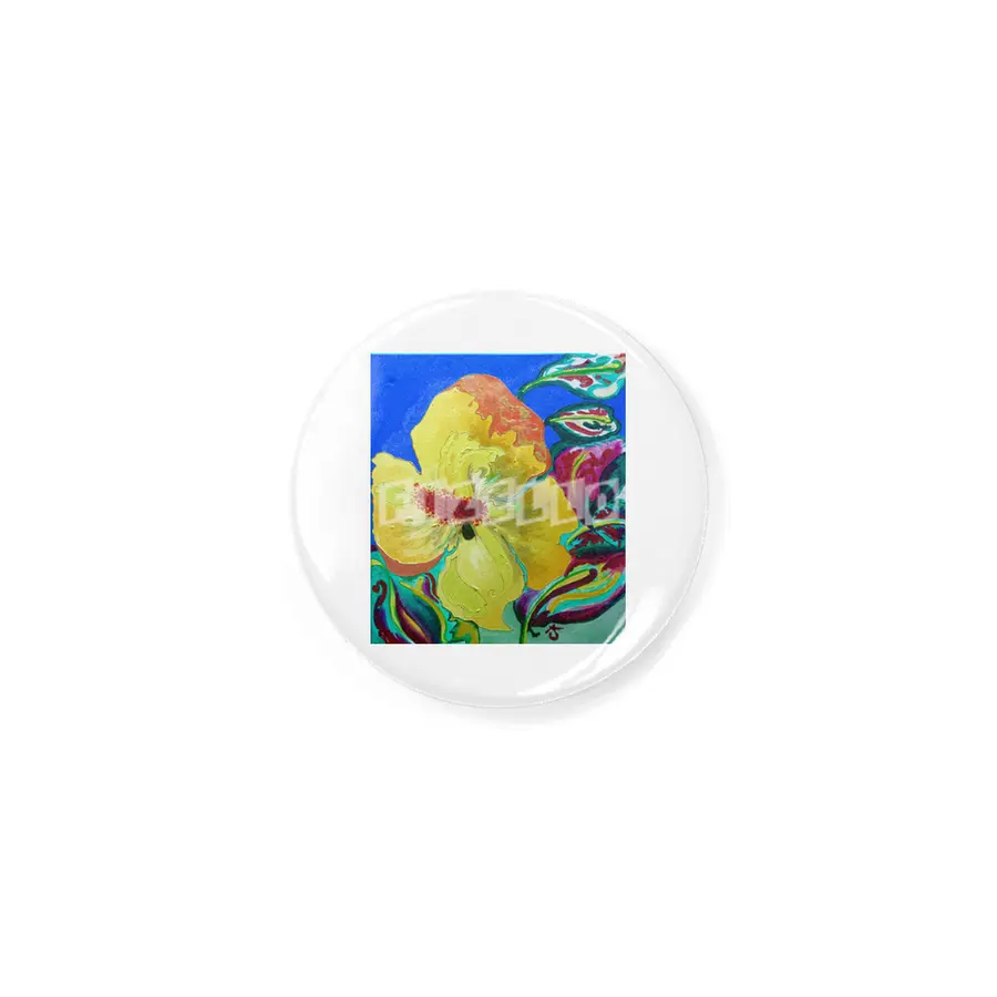 Birthday Acrylic Yellow Orange Hibiscus Flower Painting with Red and Green Leaves Rozet