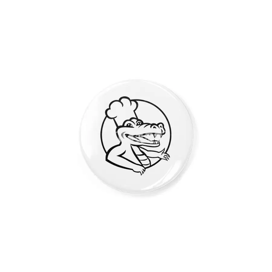 Happy Chef Alligator Gator or Crocodile Wearing Chef Hat Circle Mascot Retro Black and White Rozet
