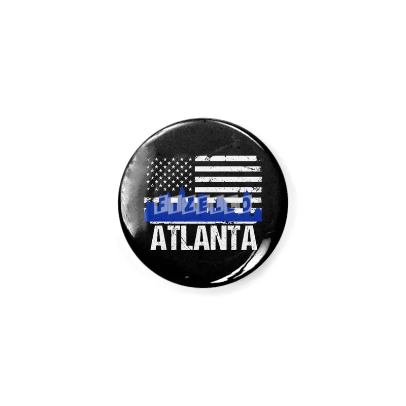 Atlanta City Skyline Silhouette and Distressed American Flag Rozet