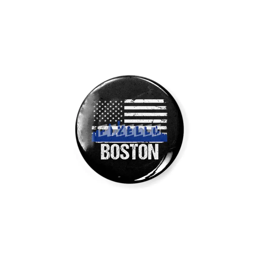 Boston Skyline Silhouette on Distressed American Flag Rozet
