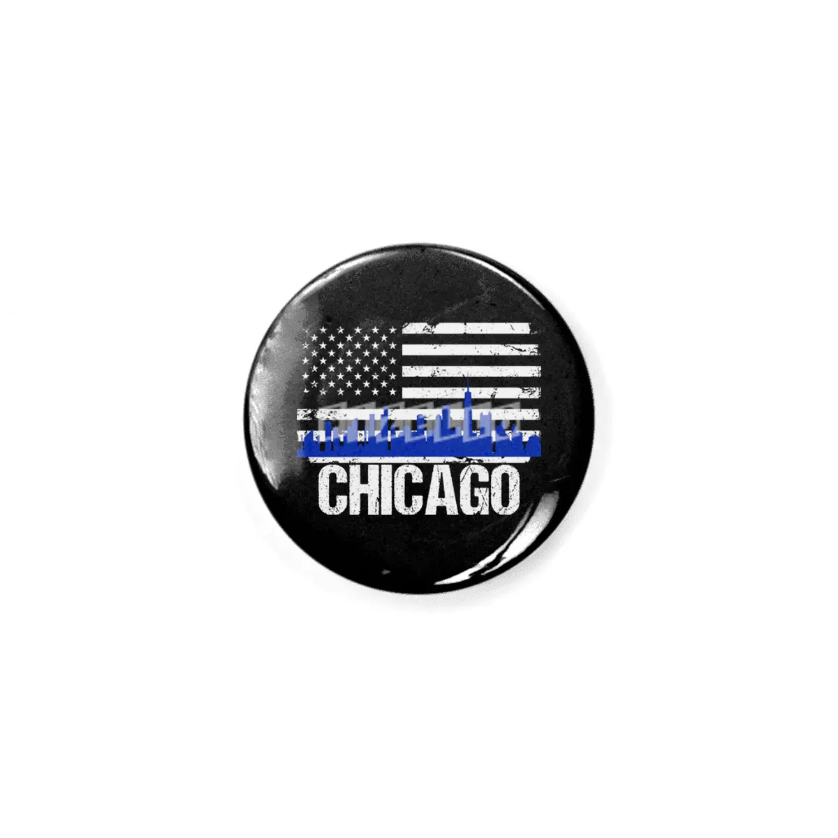 Chicago Skyline Silhouette on Distressed American Flag Rozet
