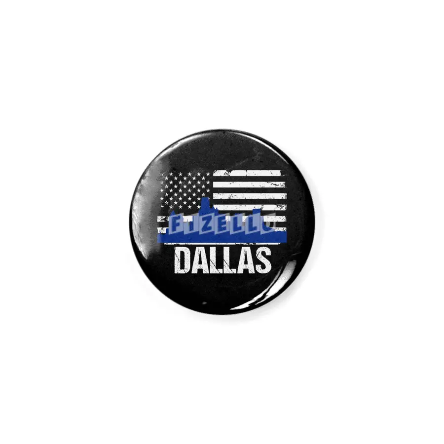 Dallas Skyline Silhouette on Distressed American Flag Rozet