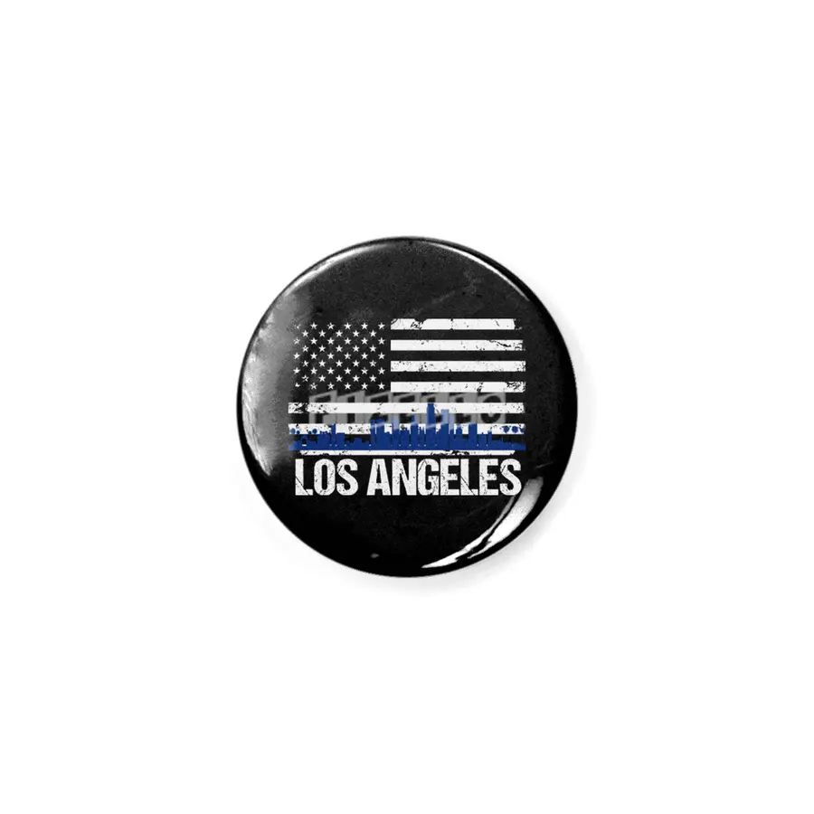 Los Angeles Skyline Silhouette on Distressed American Flag Rozet