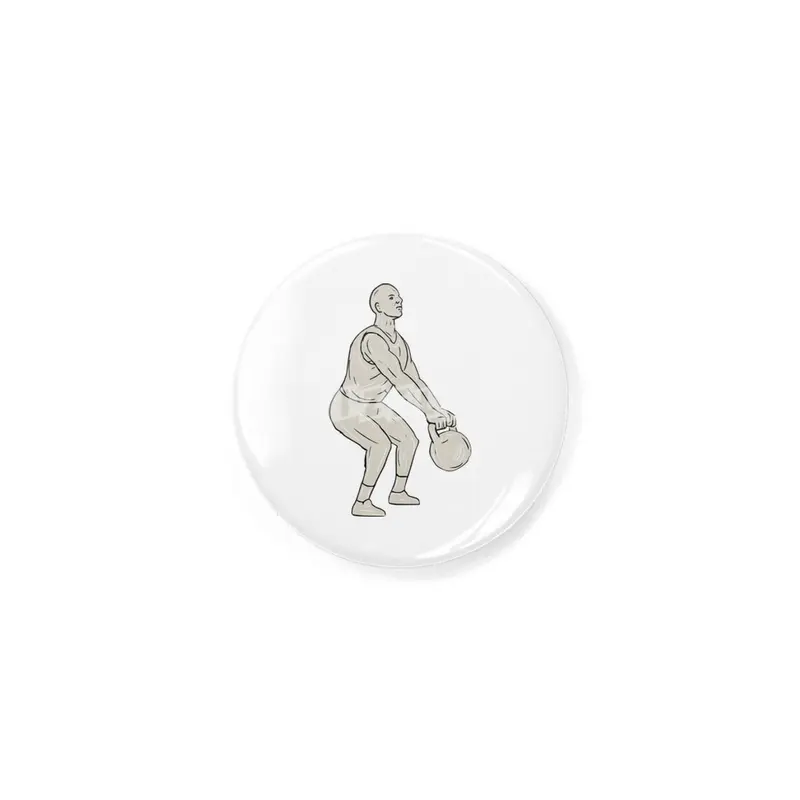 Athlete Fitness Squatting Kettlebell Drawing Rozet