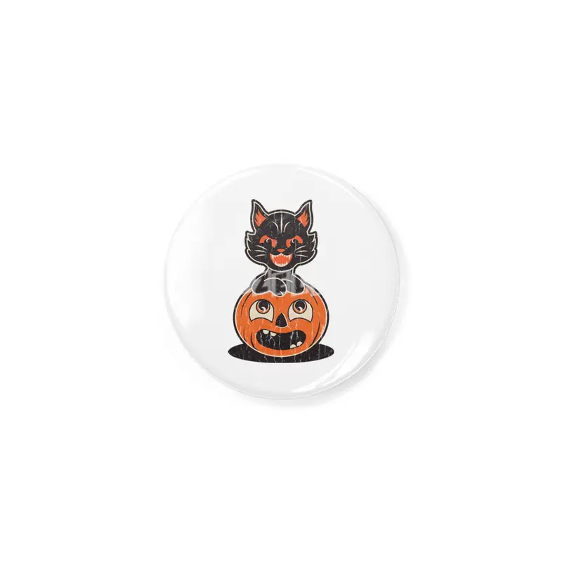 Retro Halloween Cat and Pumpkin Rozet
