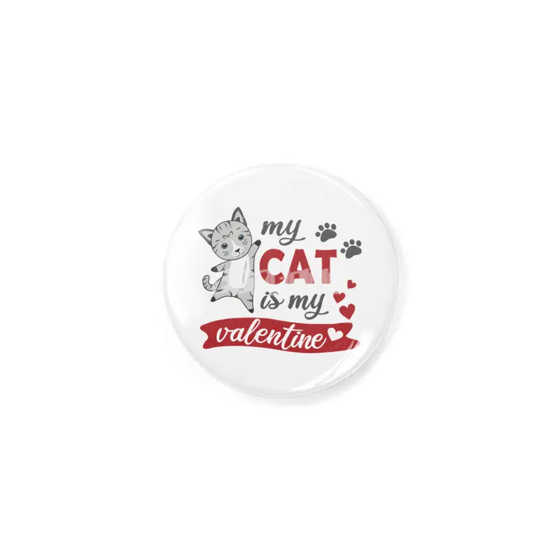 My Cat Is My Valentine Cute Cats Heart Gray Red Rozet