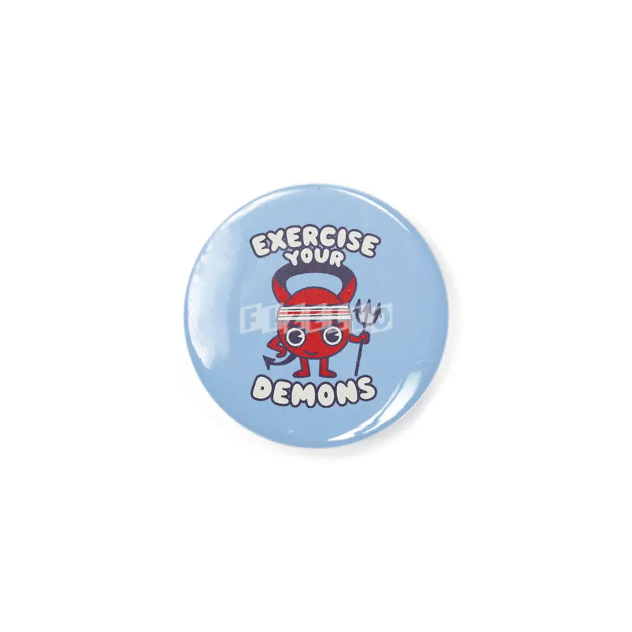 Exercise Your Demon - Humorous Cartoon Gym Funny Workout Graphic Rozet