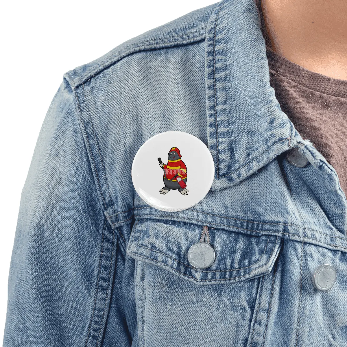 Mole as Firefighter with Fire extinguisher Rozet