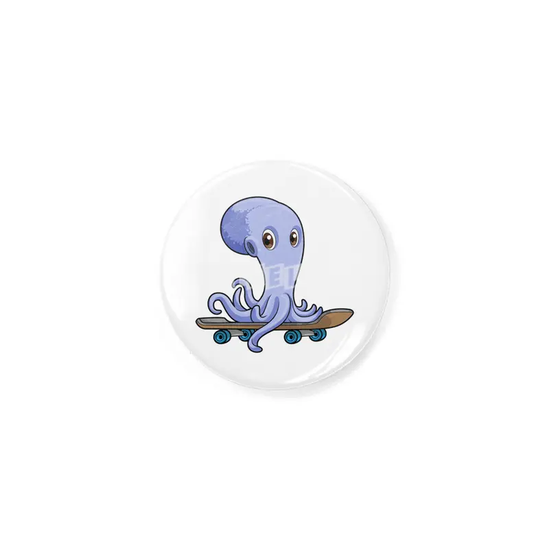 Octopus as Skater with Skateboard Rozet