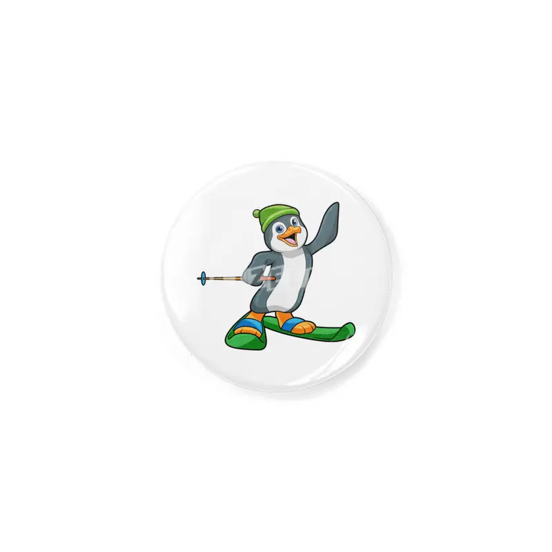 Penguin as Skier with Ski & Cap Rozet