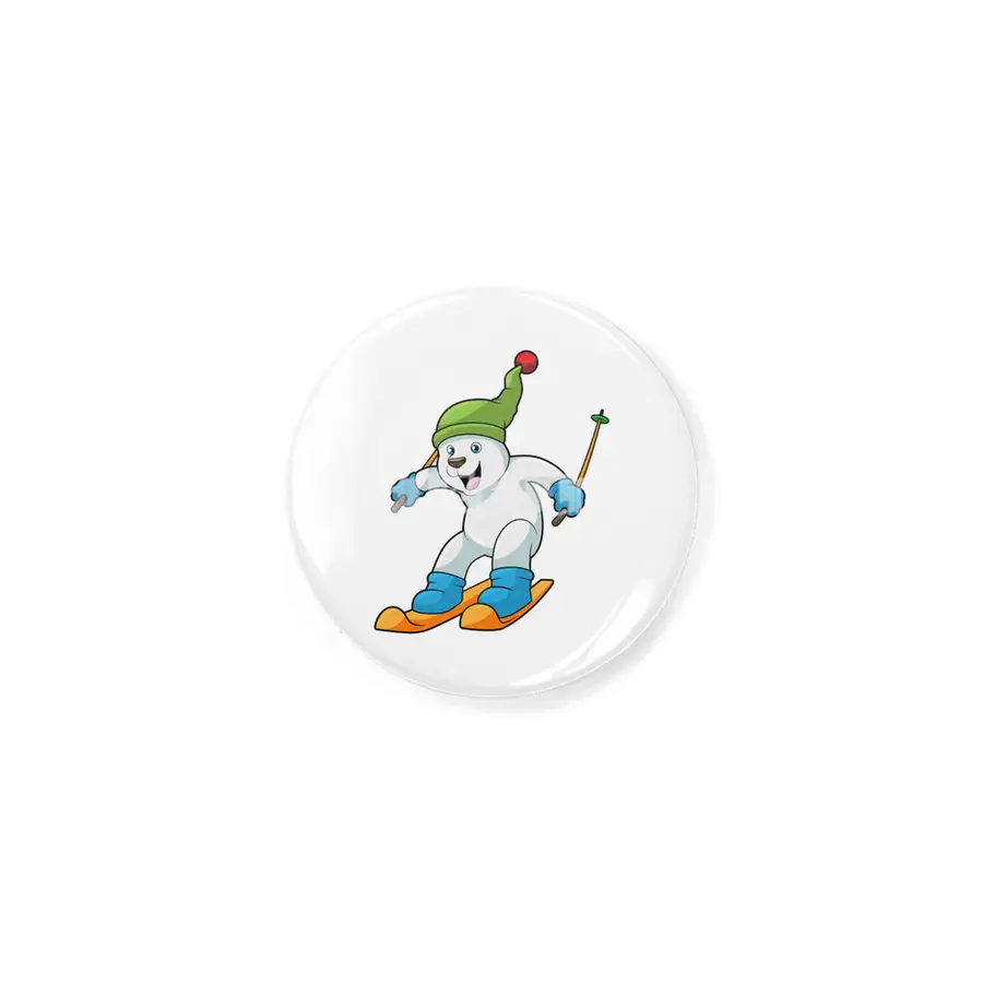 Polar bear as Skier with Ski & Bobble hat Rozet