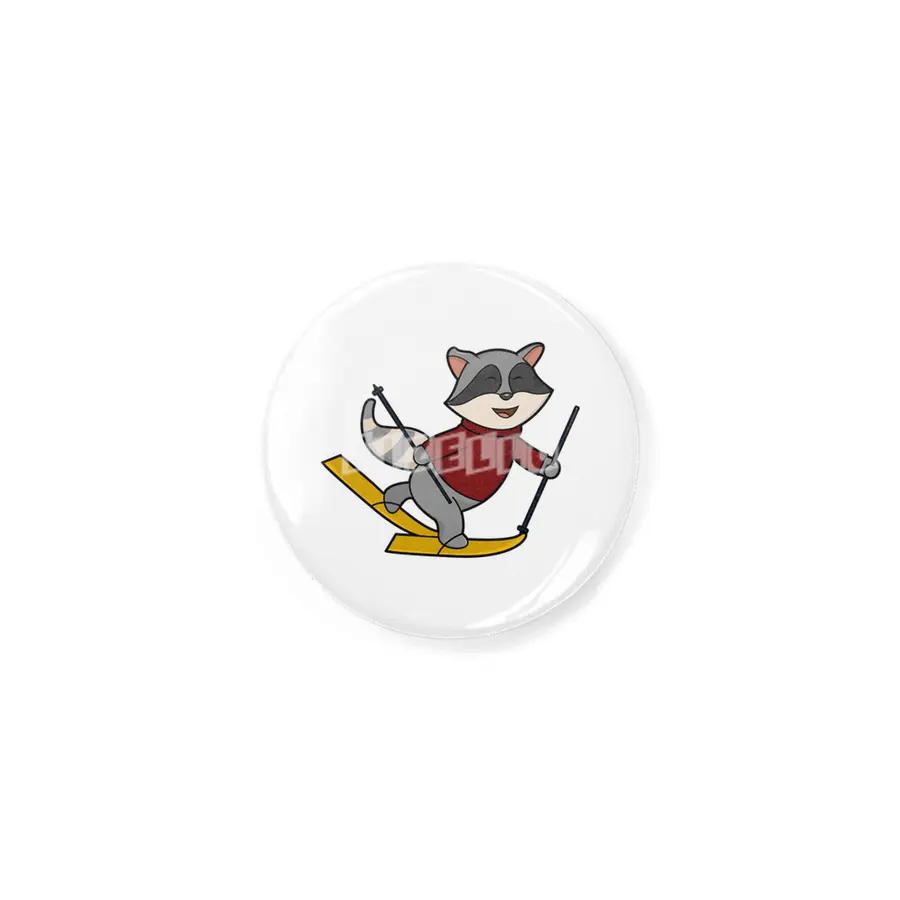 Raccoon as Skier with Skis and Ski poles Rozet