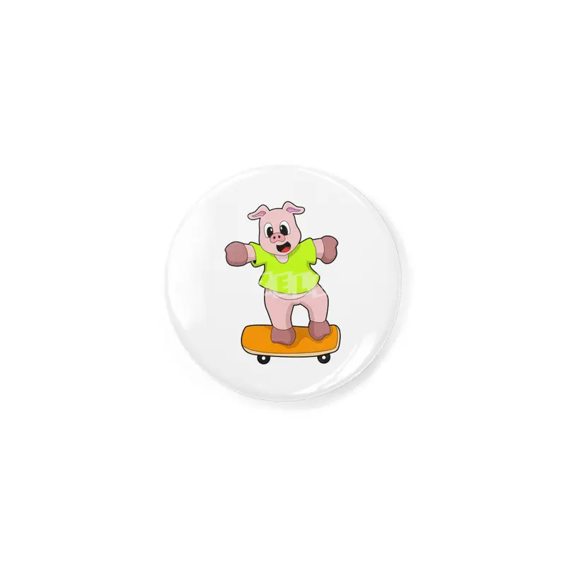Pig as Skater on Skateboard Rozet