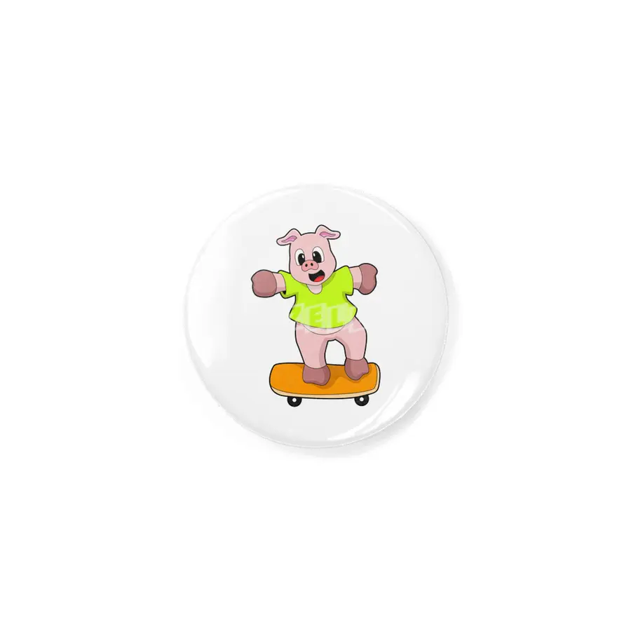 Pig as Skater on Skateboard Rozet