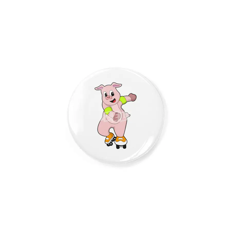 Pig as Skater with Inline skates Rozet