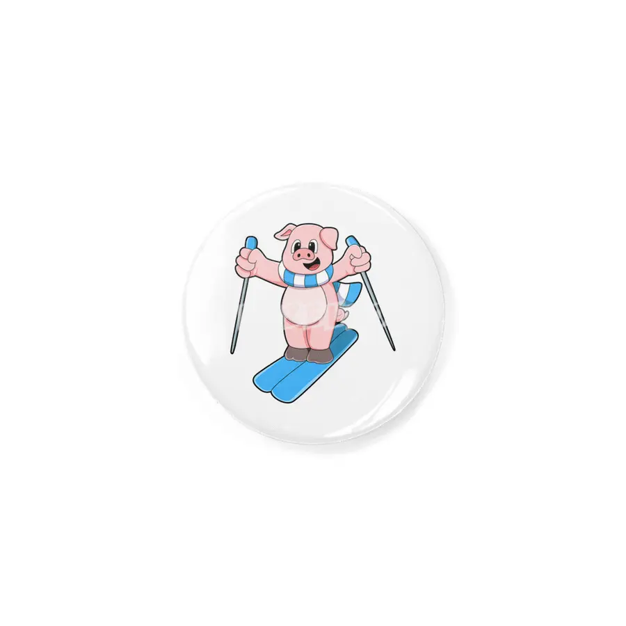 Pig as Skier with Ski Scarf & Ski poles Rozet