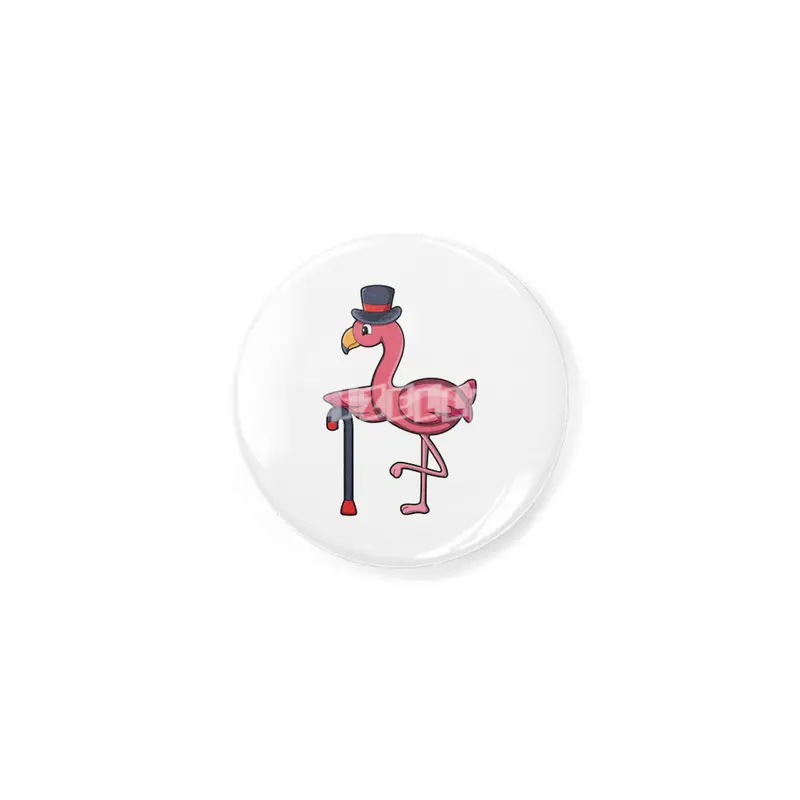 Flamingo as Pensioner with Walking stick & Hat Rozet