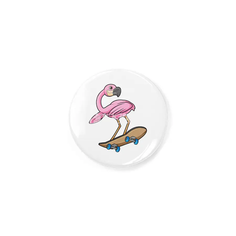 Flamingo as Skater with Skateboard Rozet