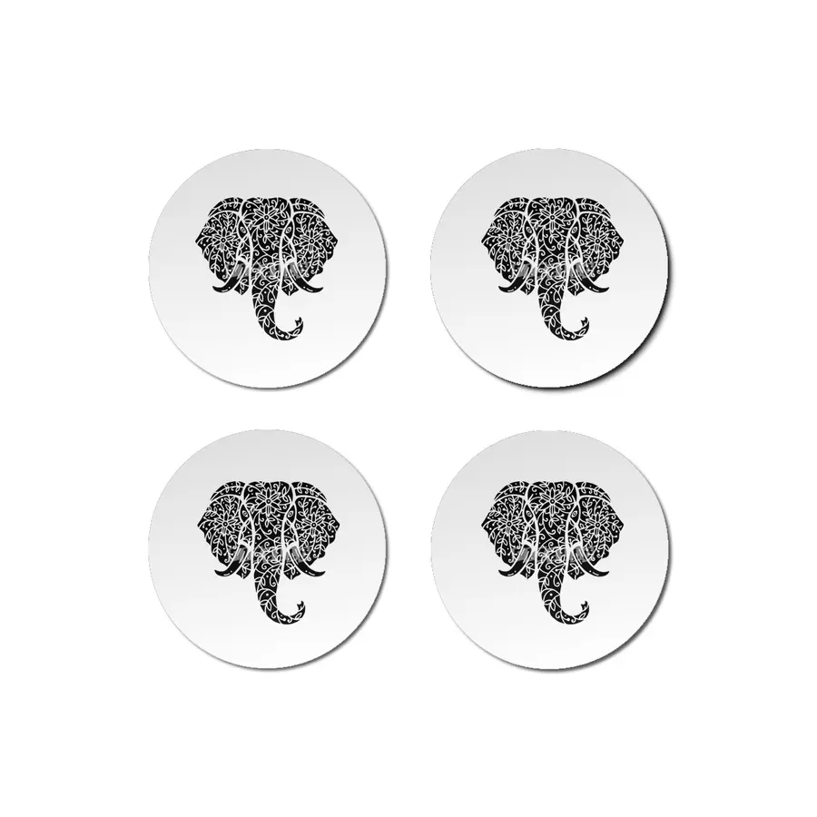 Ornate Elephant (Black on White) Bardak Altlığı