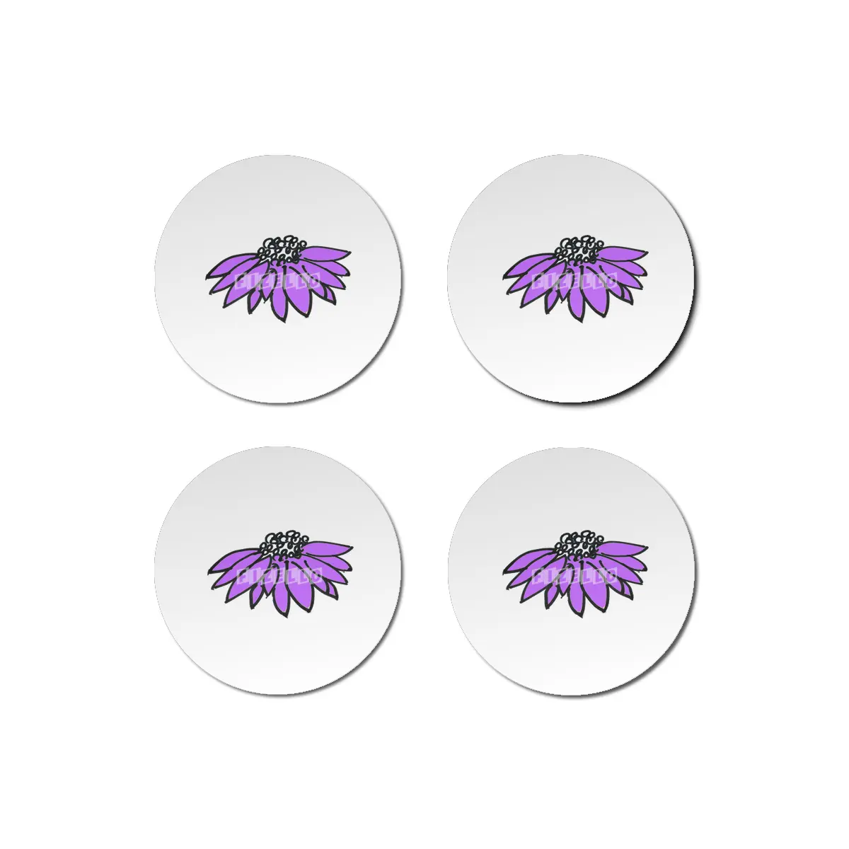 Purple Sketched Flower Bardak Altlığı