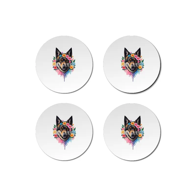 Cute Retro German Shepard Dog with Colorful Flowers Bardak Altlığı