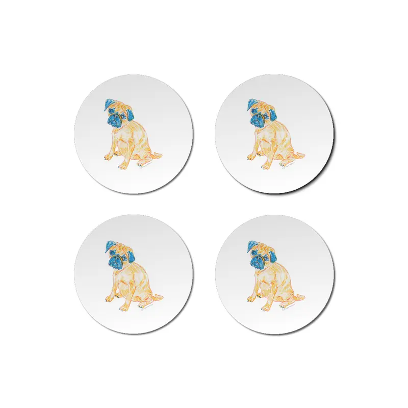 Colorful artistic shy puppy Pug drawing design in orange and blue Bardak Altlığı