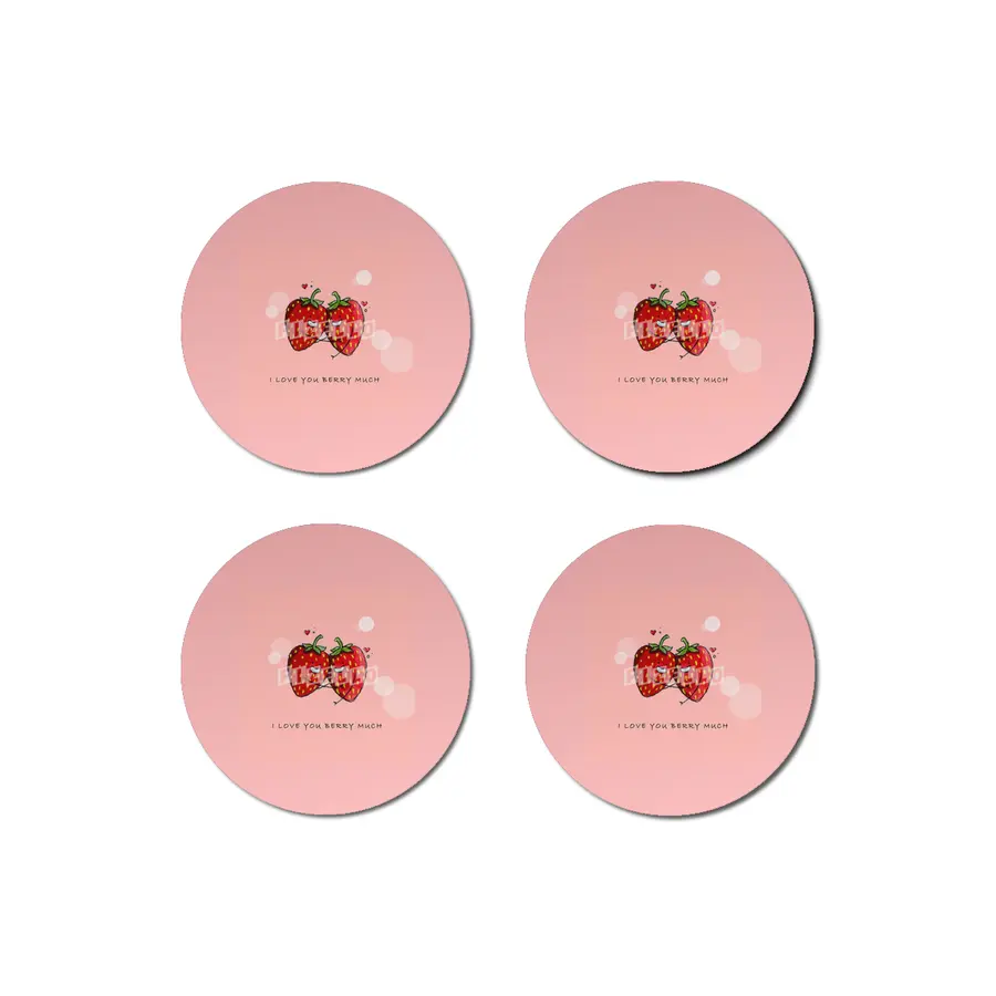 Cute Strawberry Couple with "I Love You Berry Much" Bardak Altlığı