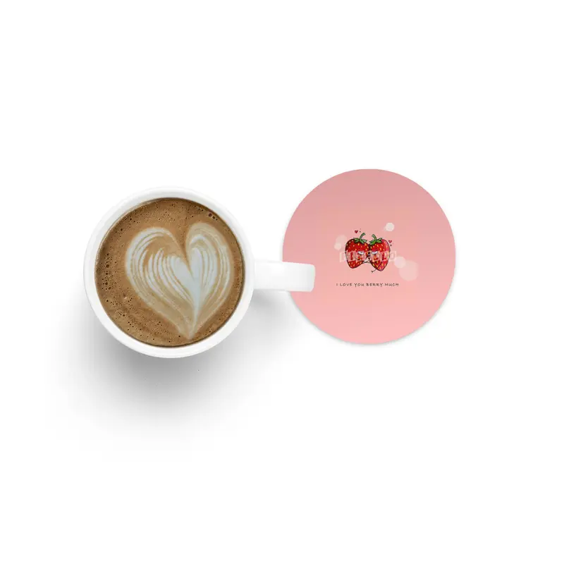 Cute Strawberry Couple with "I Love You Berry Much" Bardak Altlığı