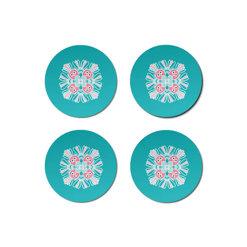 Cute Birds Flower Mandala Bardak Altlığı