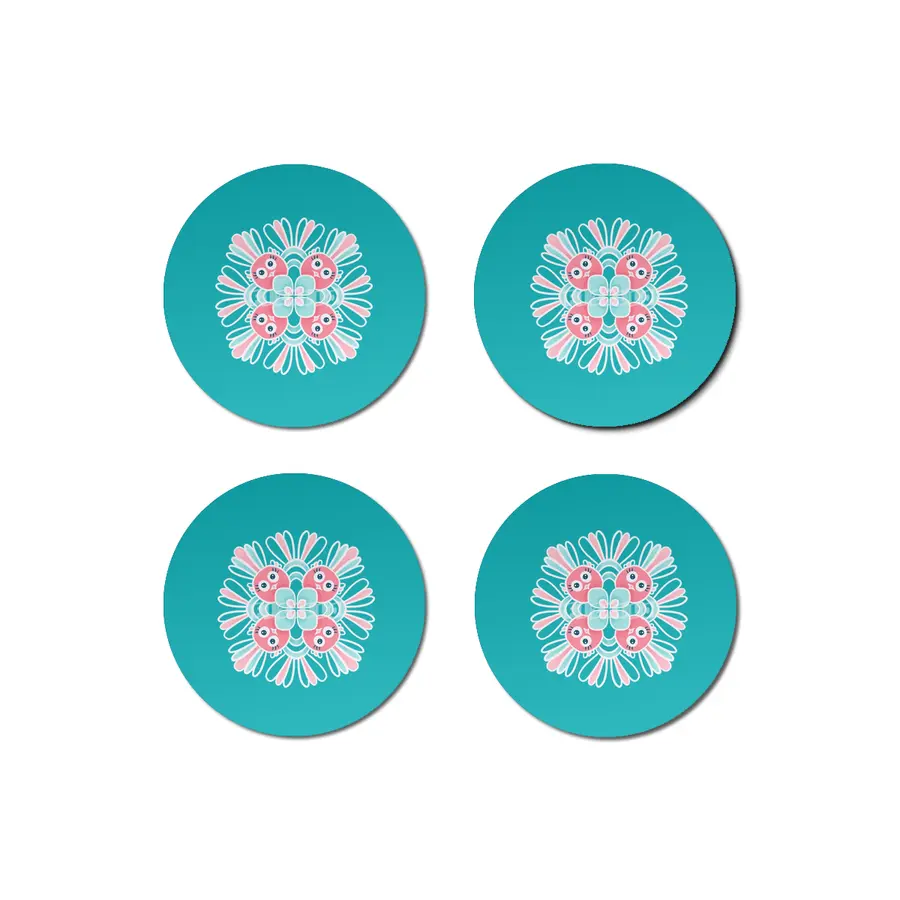 Cute Birds Flower Mandala Bardak Altlığı
