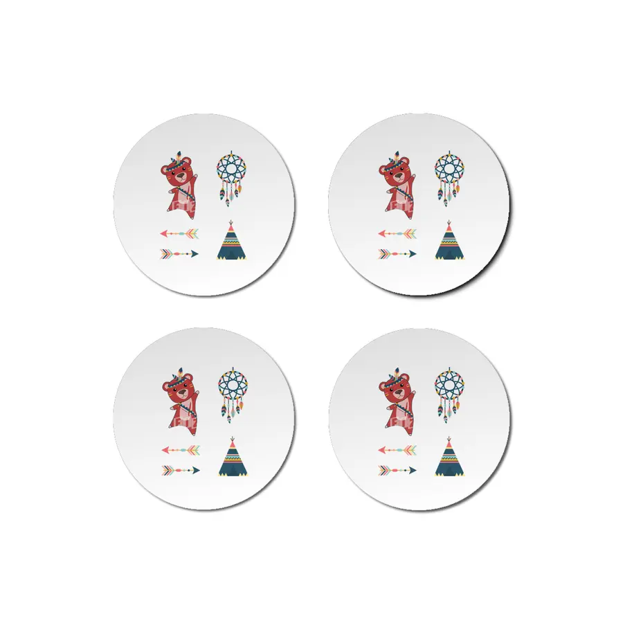 Indian Red Bear Sticker Set Dreamcatcher Red Bardak Altlığı