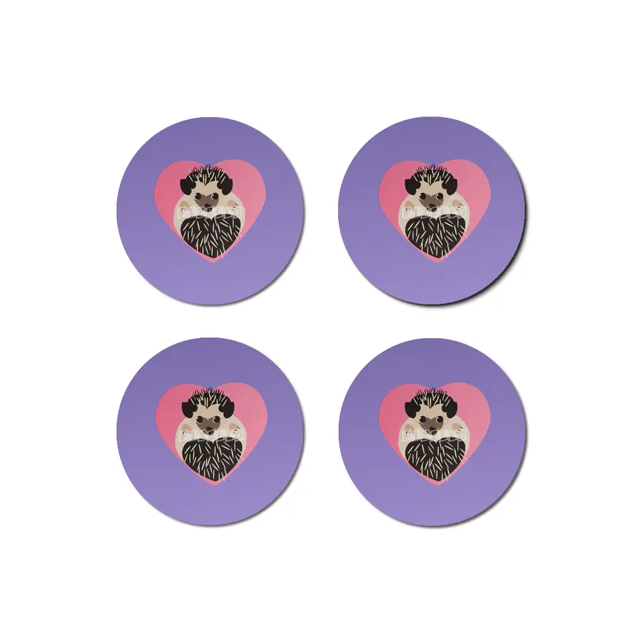Hedgehog Love Heart Bardak Altlığı