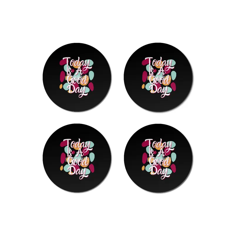 Today Is A Good Day Colorful Polka Blobs - Abstract Wobbly Polka Dots Black Bardak Altlığı