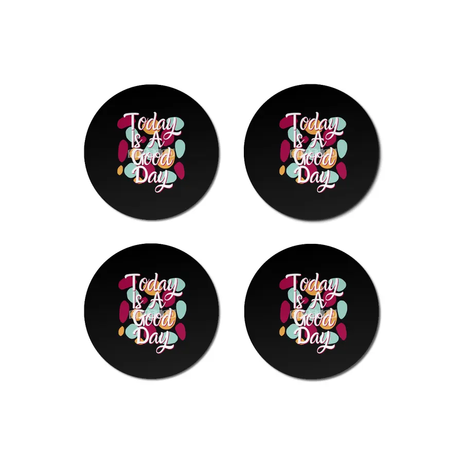 Today Is A Good Day Colorful Polka Blobs - Abstract Wobbly Polka Dots Black Bardak Altlığı