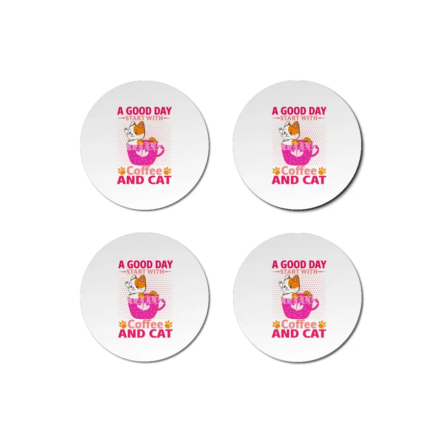 A Good Day Start With Coffee And Cute Cat Best Idea For Cat Lover Bardak Altlığı