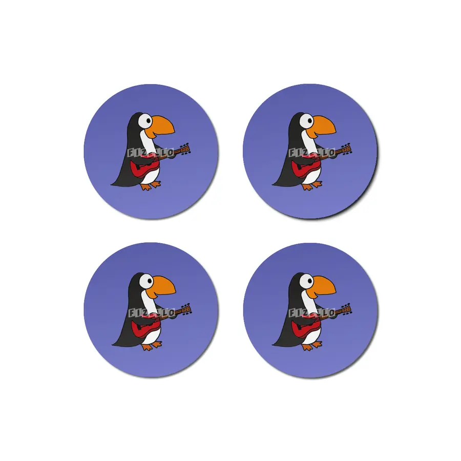 Funny Penguin Playing Guitar Bardak Altlığı