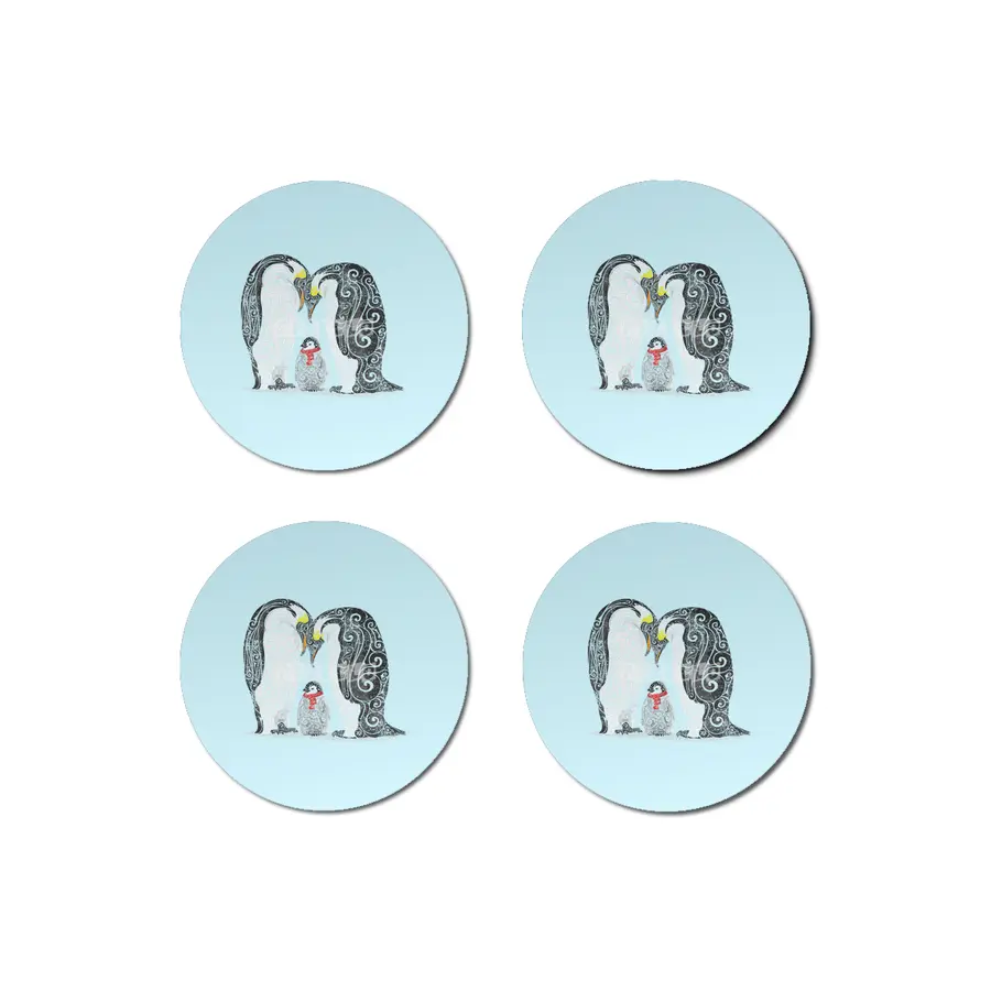 Swirly Penguin Family Bardak Altlığı