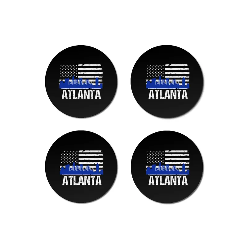 Atlanta City Skyline Silhouette and Distressed American Flag Bardak Altlığı