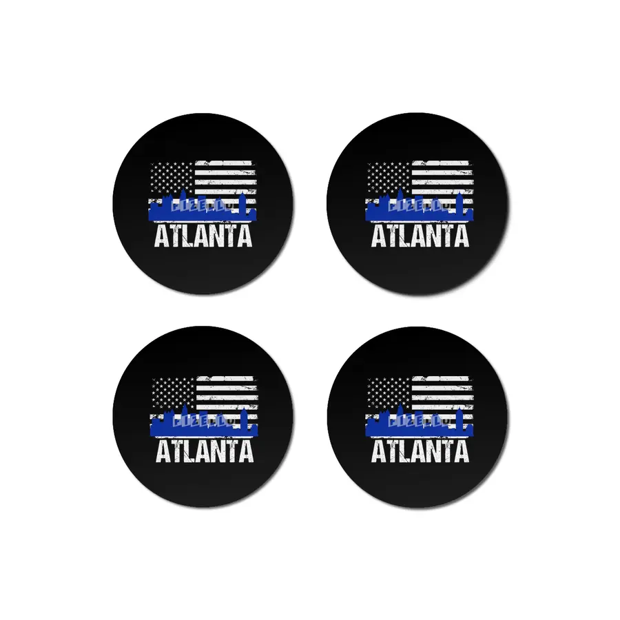 Atlanta City Skyline Silhouette and Distressed American Flag Bardak Altlığı