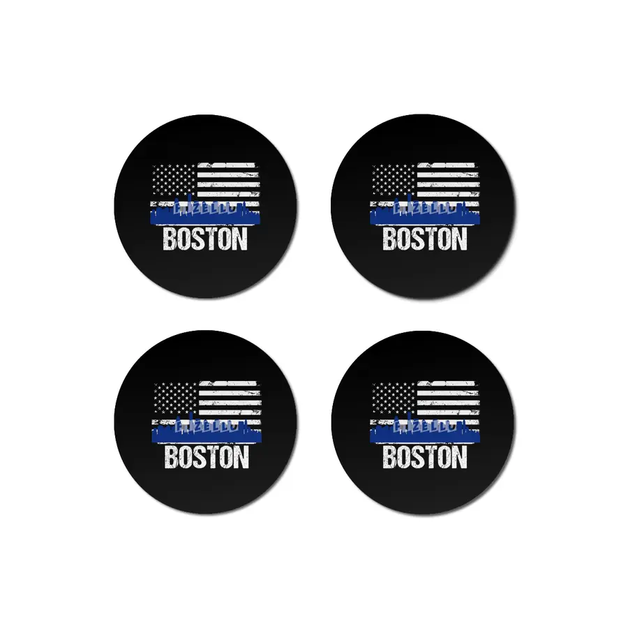 Boston Skyline Silhouette on Distressed American Flag Bardak Altlığı