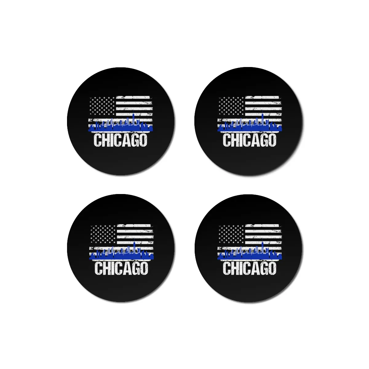 Chicago Skyline Silhouette on Distressed American Flag Bardak Altlığı