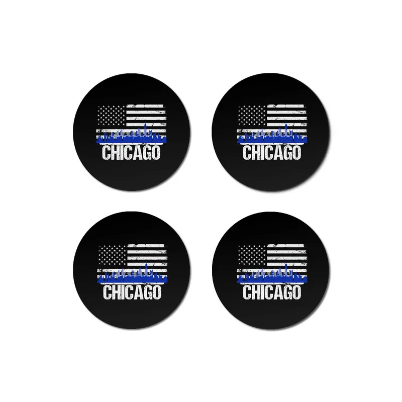 Chicago Skyline Silhouette on Distressed American Flag Bardak Altlığı