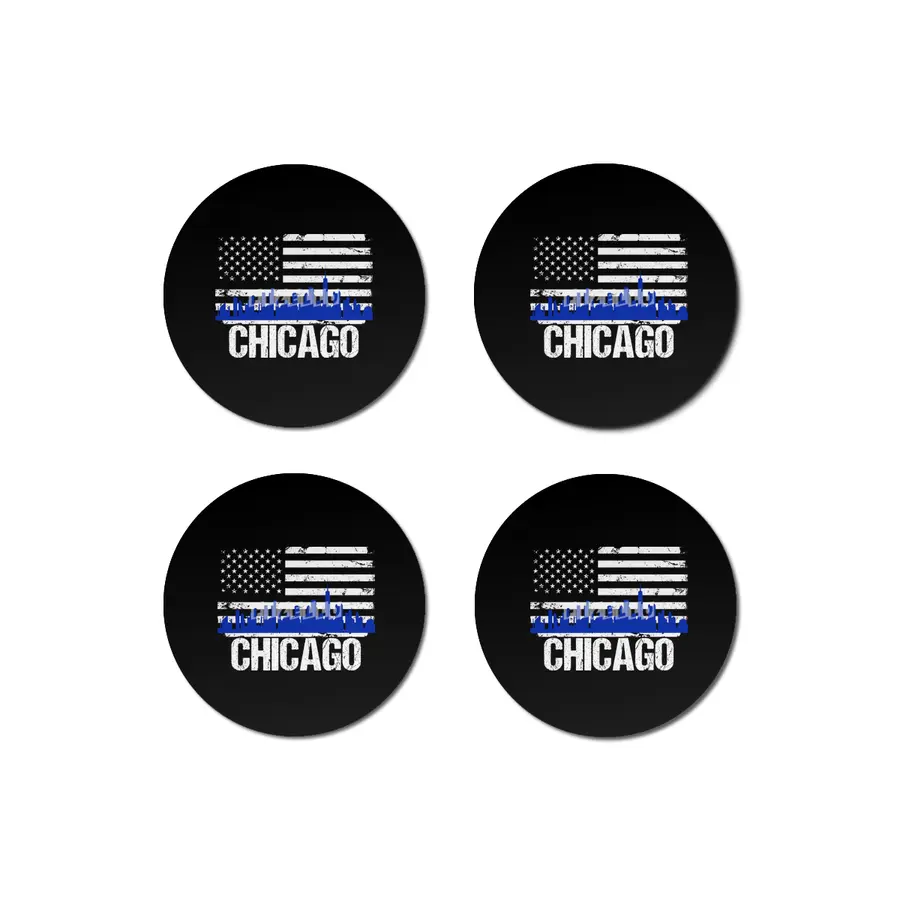 Chicago Skyline Silhouette on Distressed American Flag Bardak Altlığı