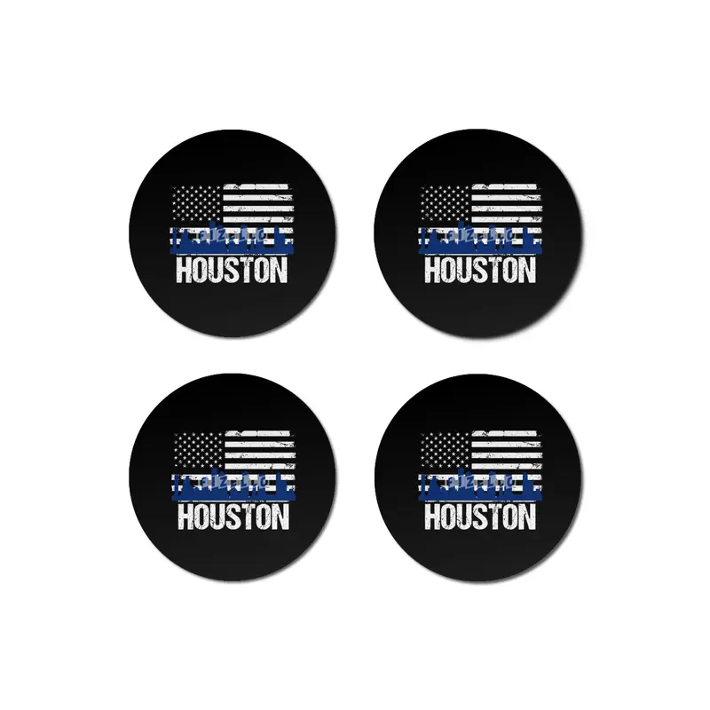 Houston Skyline Silhouette on Distressed American Flag Bardak Altlığı