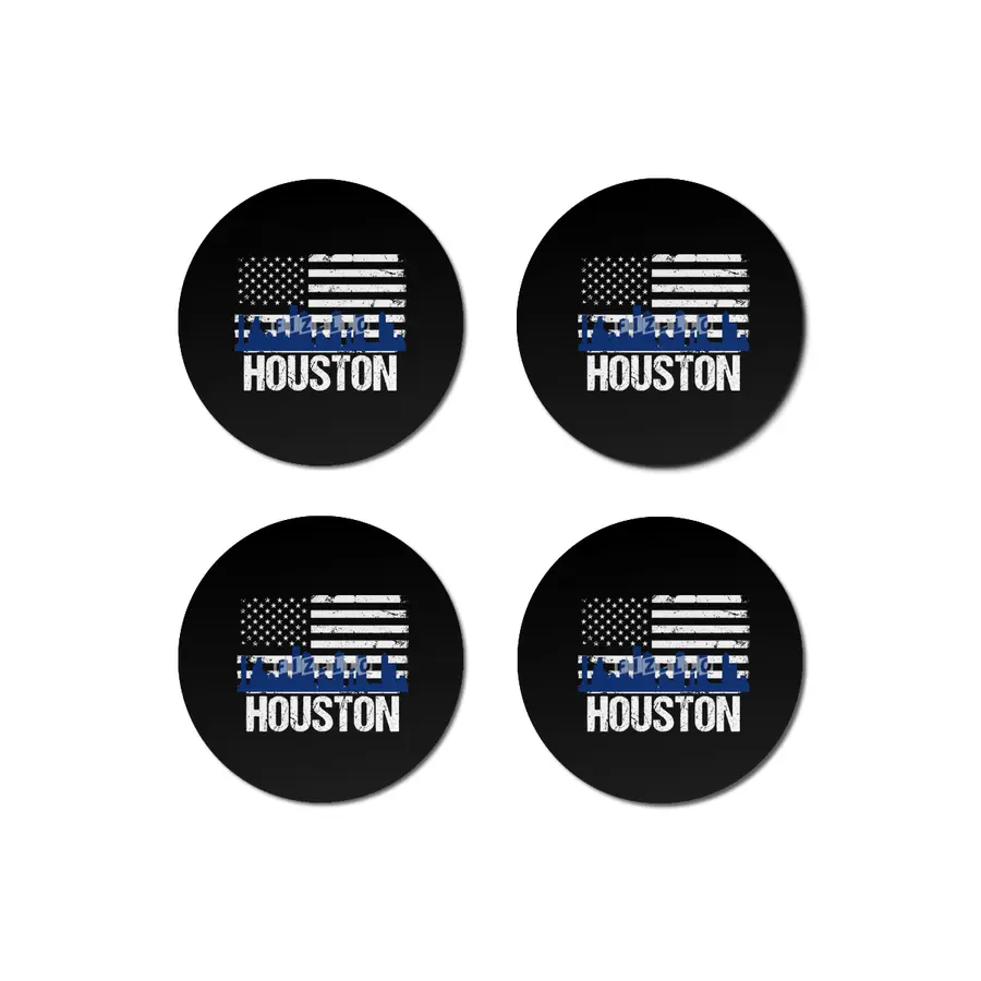 Houston Skyline Silhouette on Distressed American Flag Bardak Altlığı