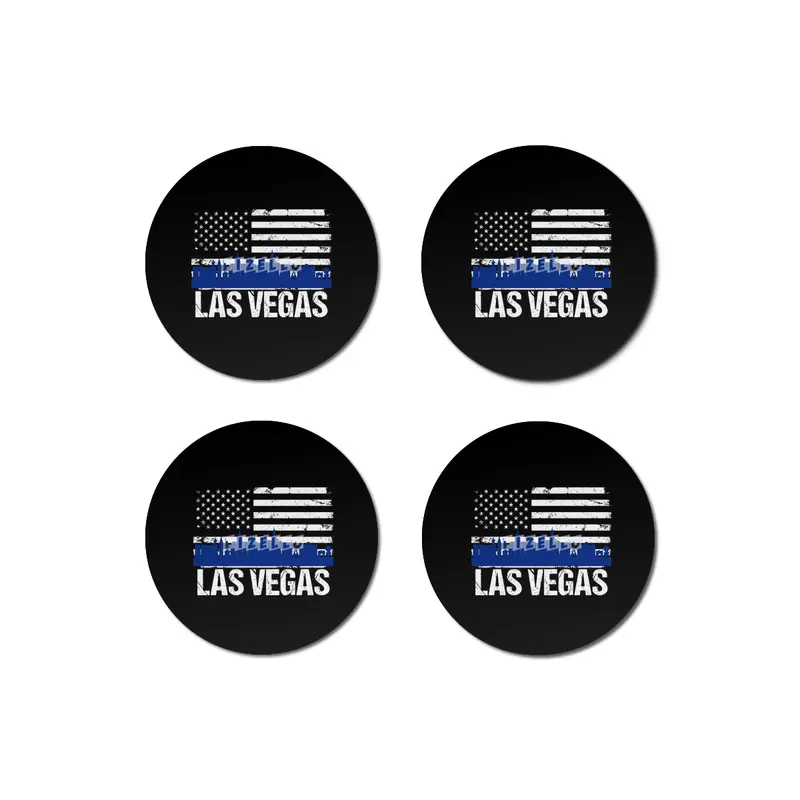 Las Vegas Skyline Silhouette on Distressed American Flag Bardak Altlığı