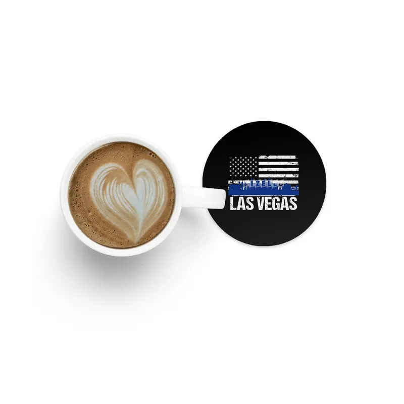 Las Vegas Skyline Silhouette on Distressed American Flag Bardak Altlığı